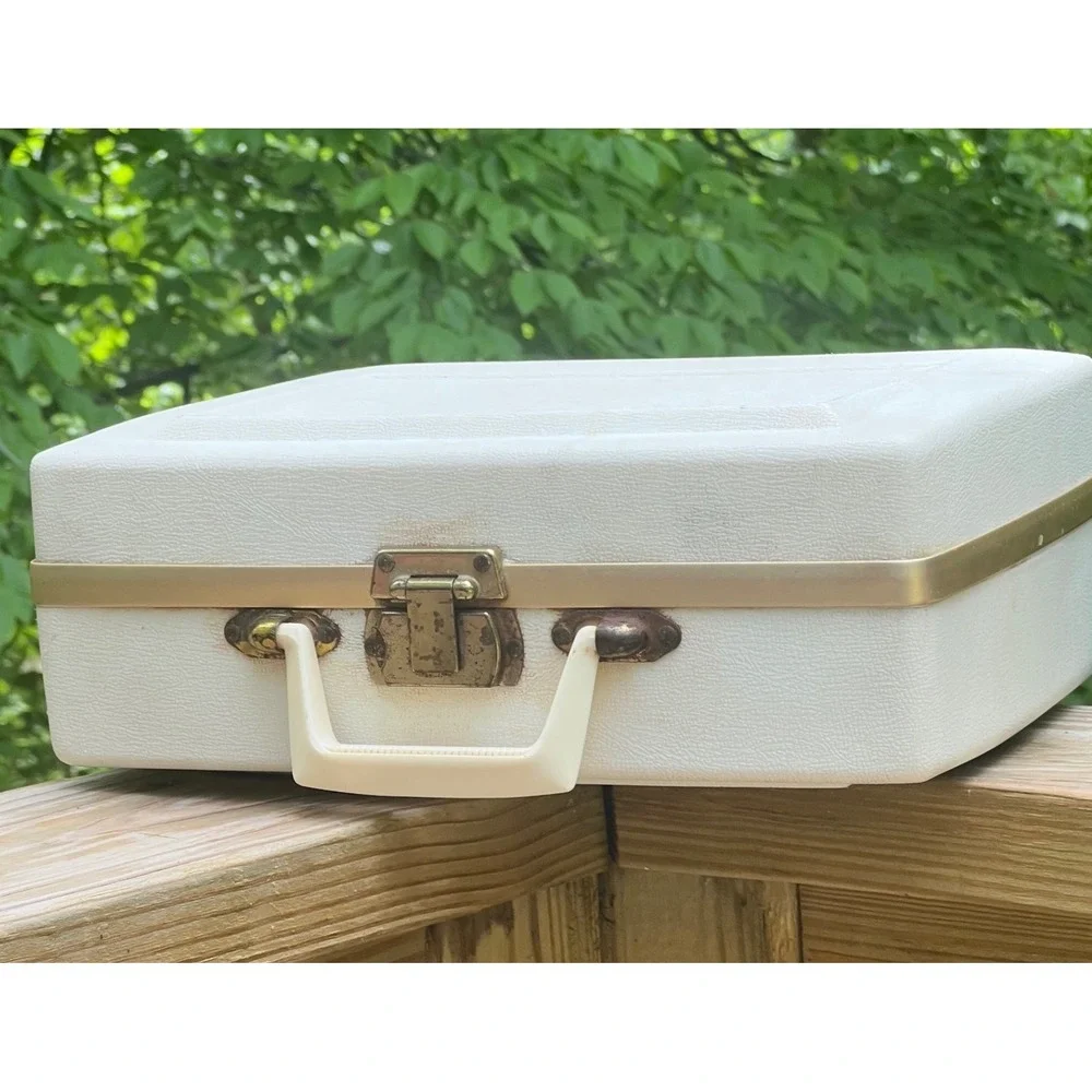Hair Dryer Dominion 1960s‎ Portable Vanity Case White Floral Bonnet Vintage Tool